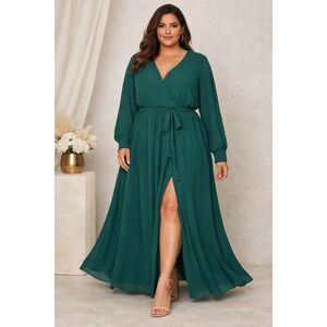 Baltic Born  2X Green Maxi Dress NWT Long Sleeve V-Neck Wrap Wedding Guest